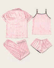 Load image into Gallery viewer, Stripe 4 PcSilk PJ Set
