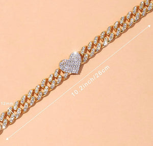 Ice Heart Cuban Link Anklet