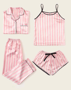 Stripe 4 PcSilk PJ Set